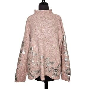 AMANO Colab Alpaca Sweater XS Very Oversized High Neck Soft Pink Silver Metallic